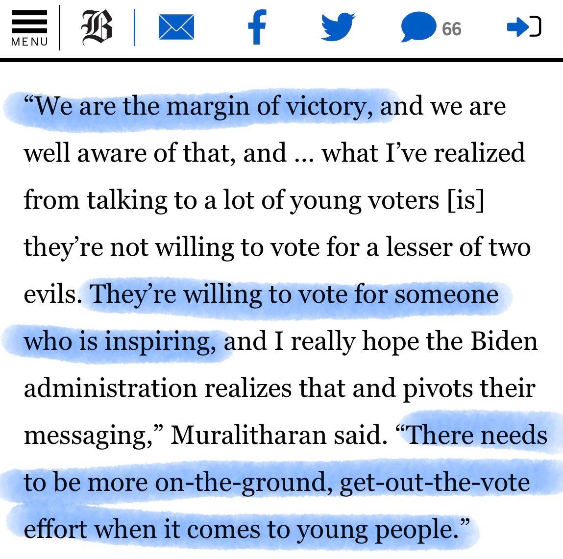 Let one thing be clear, @CollegeDems are the margin of victory and we will only stand with a candidate who inspires us. When given a lesser of two evils, Gen Z picks neither. - @BostonGlobe bostonglobe.com/2024/05/07/nat…