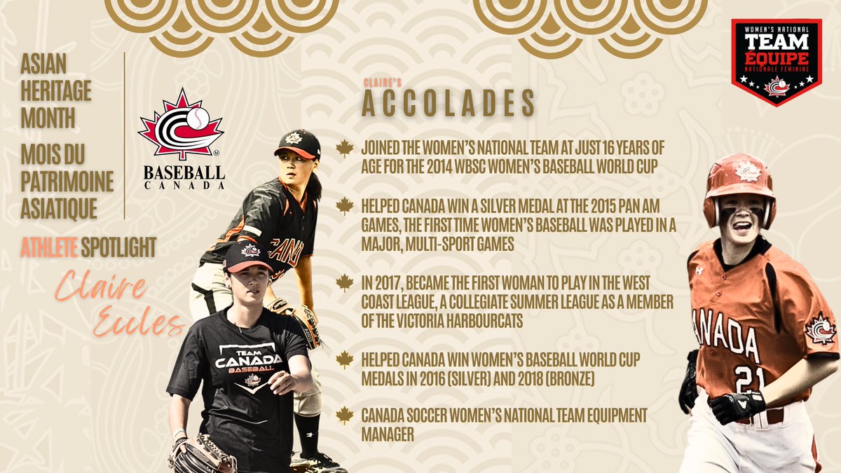 We’re celebrating Asian Heritage Month by featuring stories of Canadians who have represented Canada on the international stage. Meet @BaseballCANWNT Alumni Claire Eccles! #BaseballCanada | #AHM2024