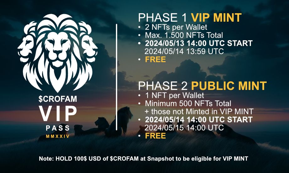 Still 24h left to grab yourself 100$ USD of $CROFAM and get 2x VIP Passes for FREE at the VIP MINT Phase! Details you find below! @MintedNetwork