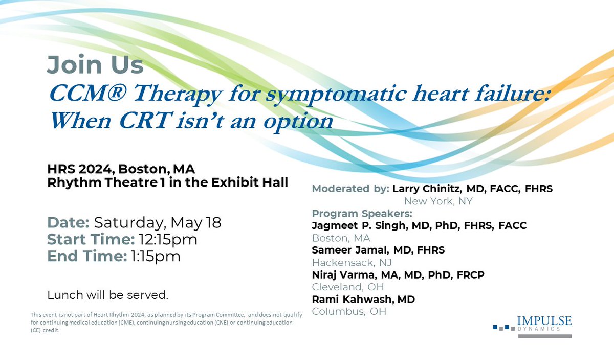 We are just one week away from HRS 2024! Set a reminder to attend this compelling symposium on CCM therapy. We look forward to seeing you there!
#medicaldevices #heartfailure #CCM #epeeps #ImpulseDynamics #HRS2024