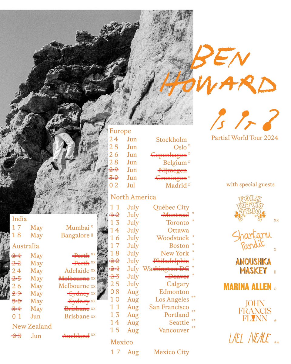 Some amazing folk opening up for us over the next few months.
🇩🇰 Copenhagen is now sold out ! 
and 🇺🇸 We’ve added a Woodstock show on the East Coast July run also with John Francis Flynn as support