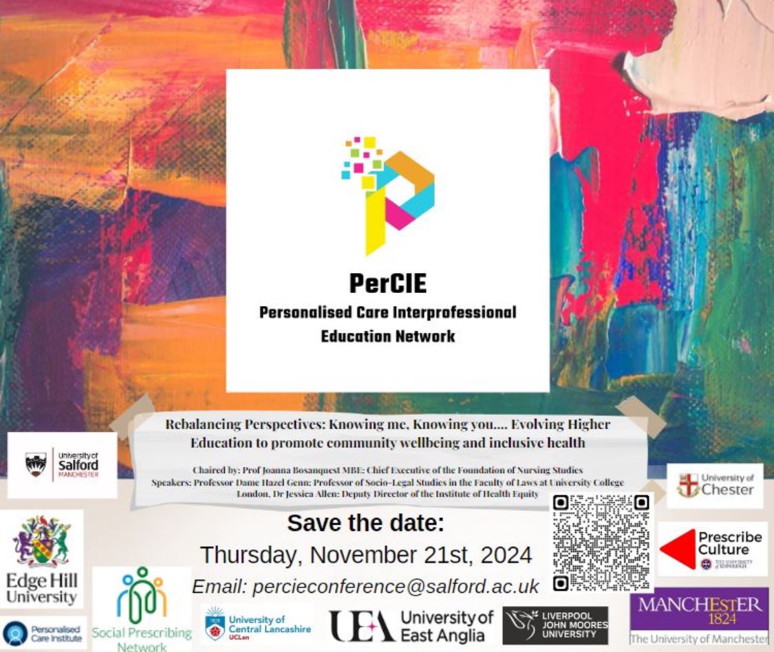 Are you interested in how we educate future #healthprofessionals to rebalance perspectives on social justice and the wider determinants of health working in partnership with the wider community? 

Join us 21/11/2024 for the PerCIE free virtual conference:
lnkd.in/ei4CPE2u