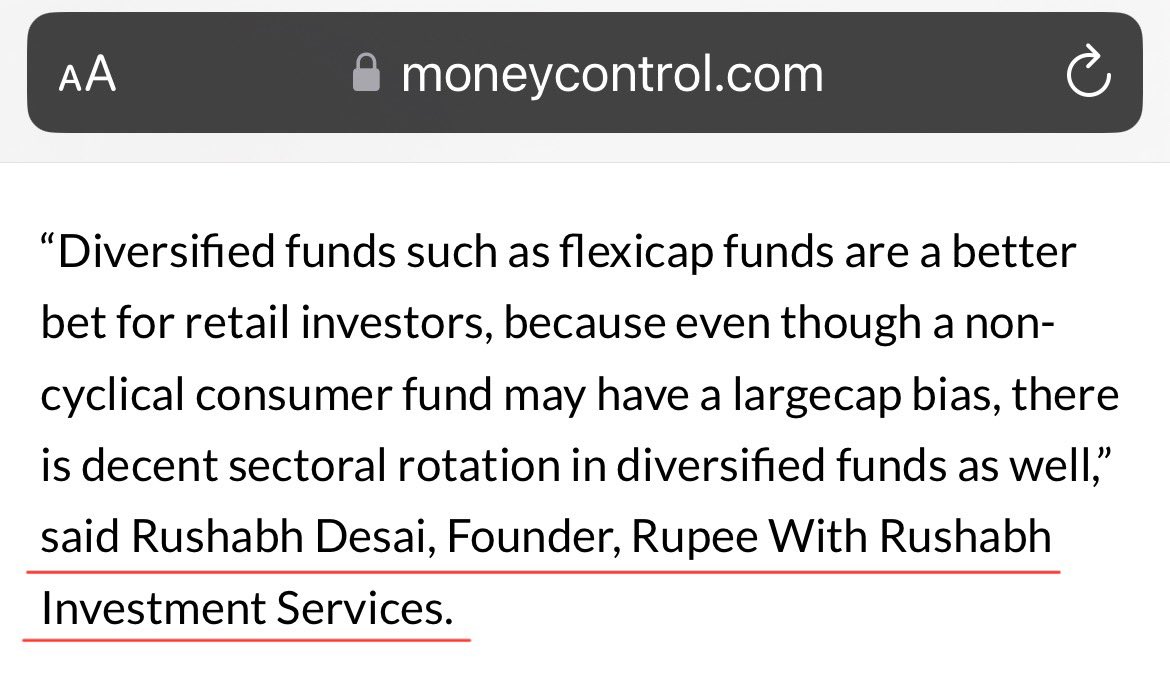 Contributed my views in @moneycontrolcom Will a new scheme that bets on non-cyclical consumer sectors pay off? A Moneycontrol review Link - moneycontrol.com/news/business/… Many thanks @Abhinavkaul