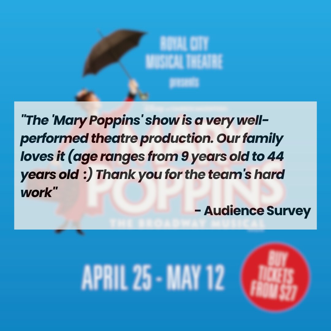 'Our family loves it (age ranges from 9 years old to 44 years old :) Thank you for the team's hard work' - Audience Survey It's your last chance to see @rcmtheatre Mary Poppins! Only five shows left: masseytheatre.com/event/royal-ci… #newwest #surveysays