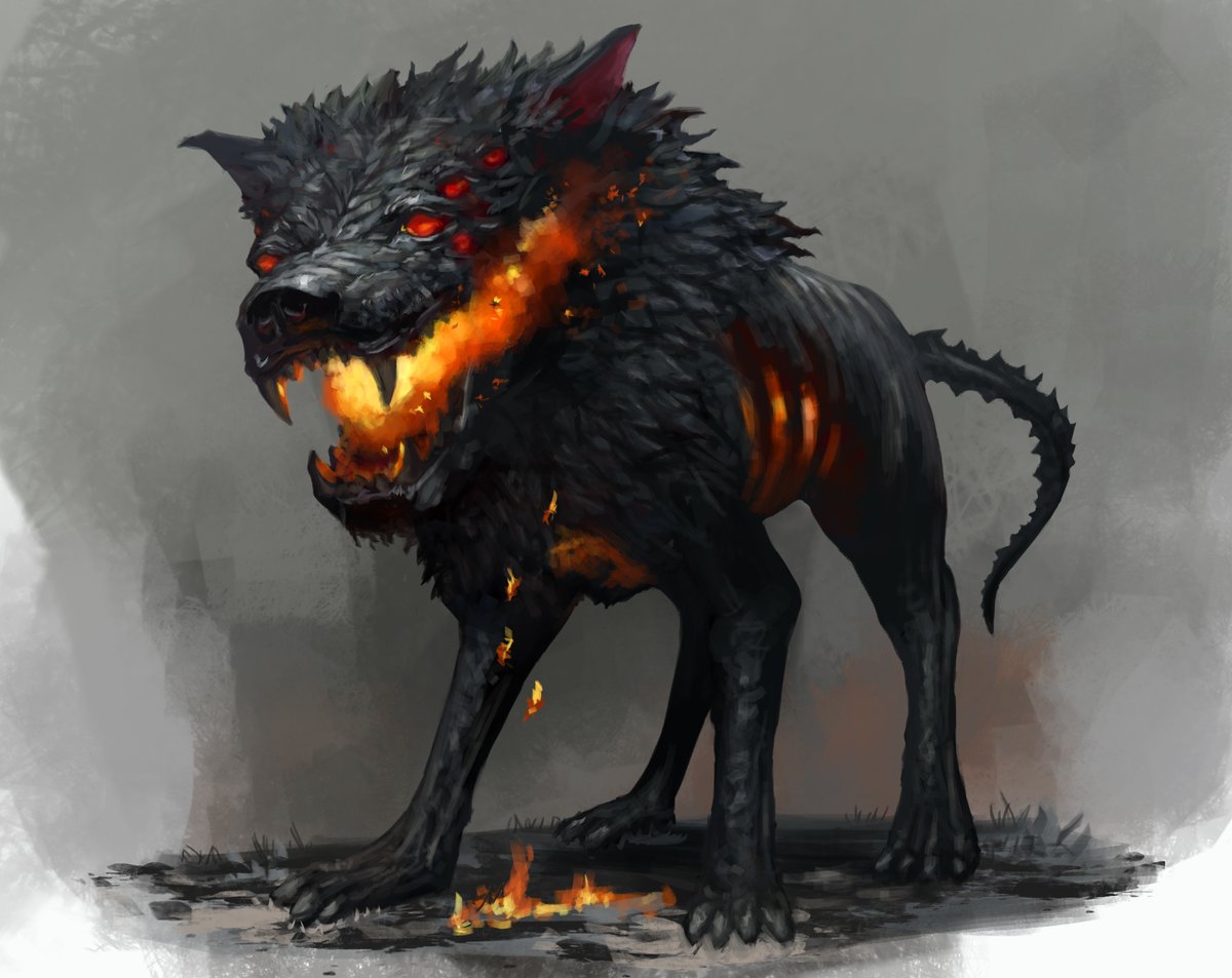 BellshawS's tweet photo. Hell Hound, likes head pats... 
For the high res version visit my Patreon - painting stock art for commercial use!
https://t.co/60KBgtgmUq
#ttrpg #rpg #commissionsopen #Patreon #hellhound #creaturedesign https://t.co/NdGDznpJtp