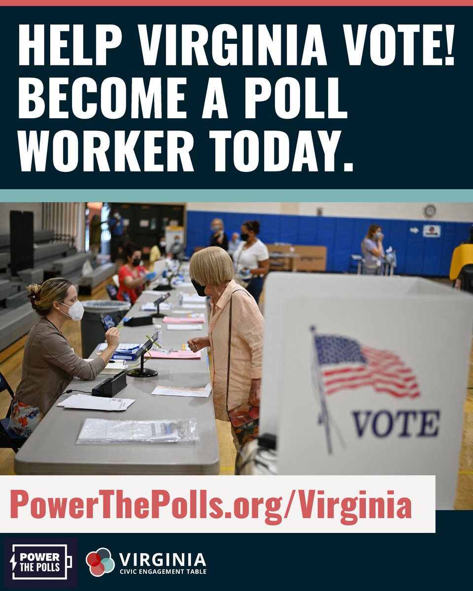 Early voting has started in Virginia and poll workers across the commonwealth are needed to #PowerThePolls this June! Sign up with @PowerThePolls, help your community vote, and get paid at PowerThePolls.org/Virginia!