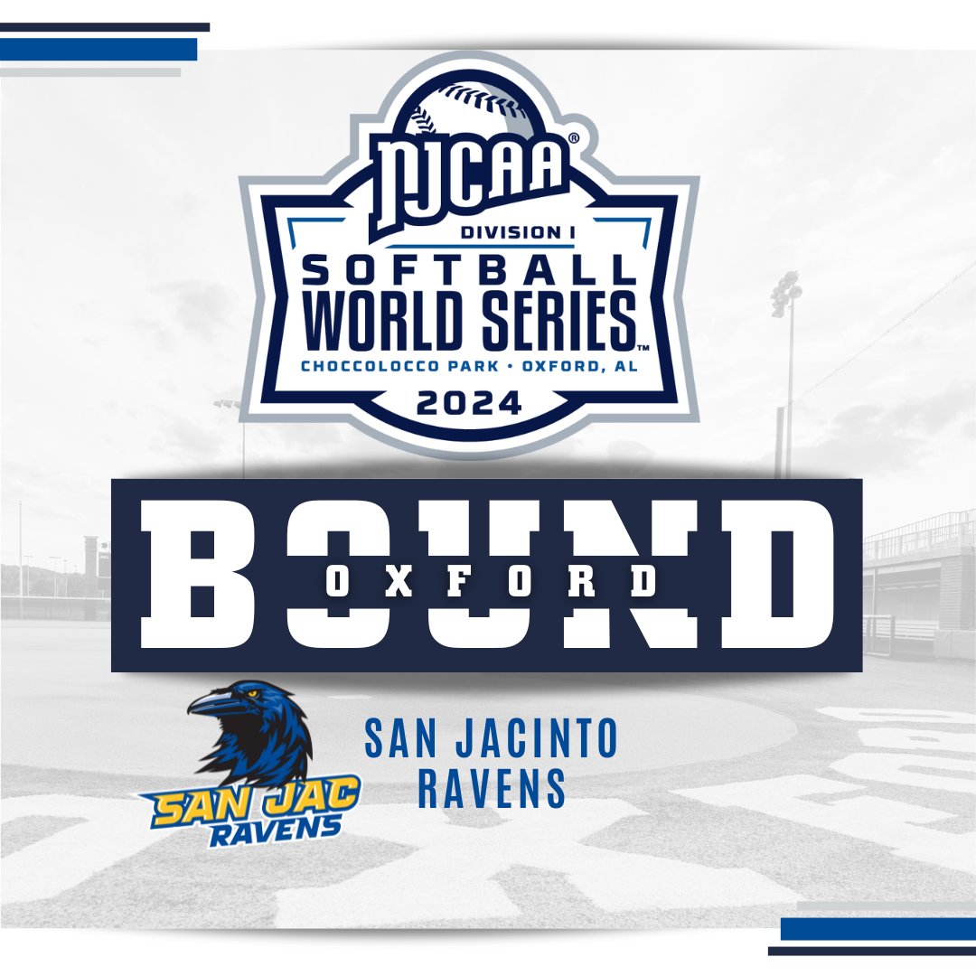 The Ravens take flight to Oxford! 🐦‍⬛ San Jacinto defeats Tyler in the Mid-South B District Championship to earn a spot in the 2024 #NJCAASoftball DI World Series! 🎟️👊 njcaa.org/sports/sball/2…