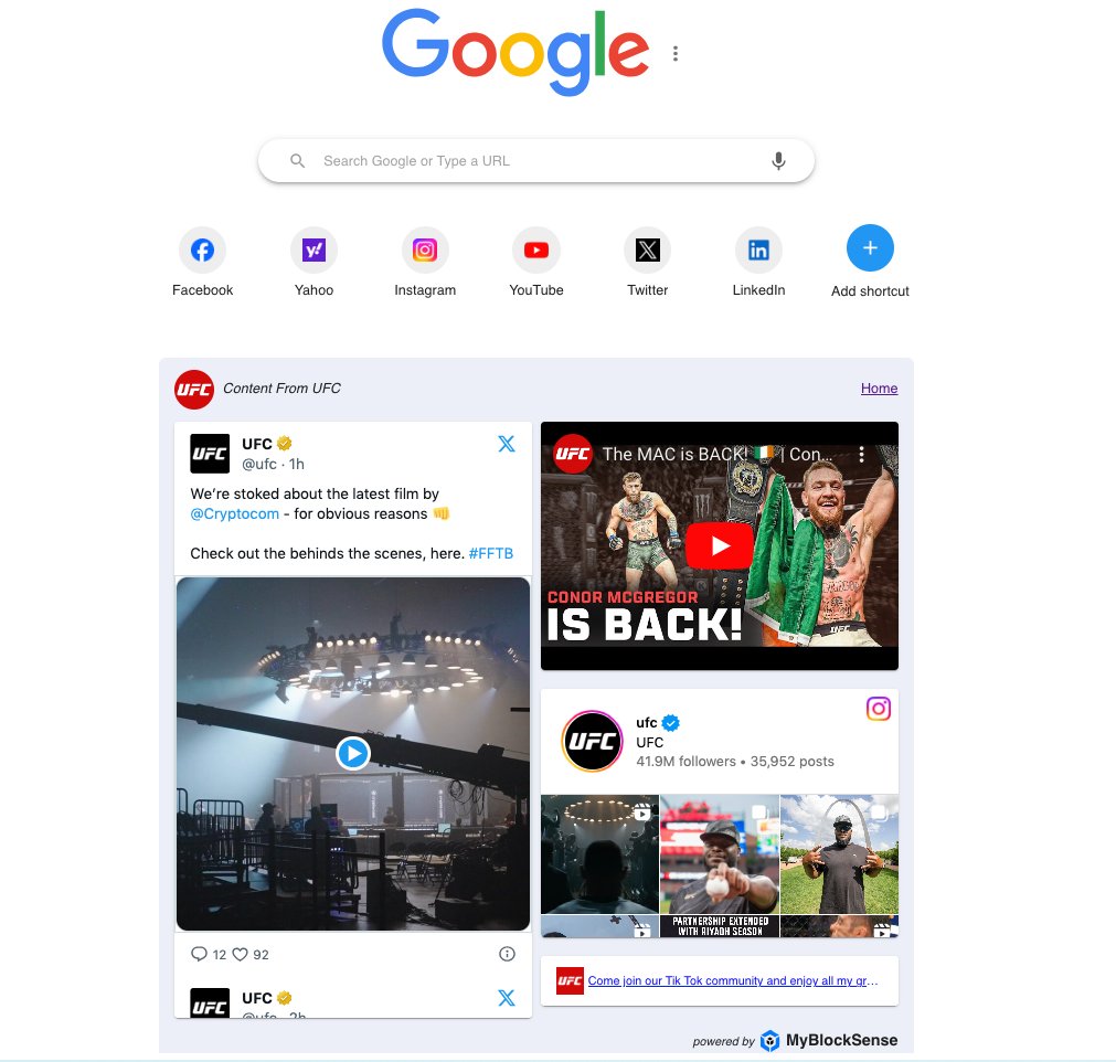 BlockSenseToken's tweet image. 🎉 Attention UFC Fans! 🥊

Exciting news! Your requests have been heard, and we&apos;re thrilled to announce that UFC content is now beautifully curated on our new tab page! 🌟Dive into the action and stay updated with all things UFC right at your fingertips. Your ultimate UFC…