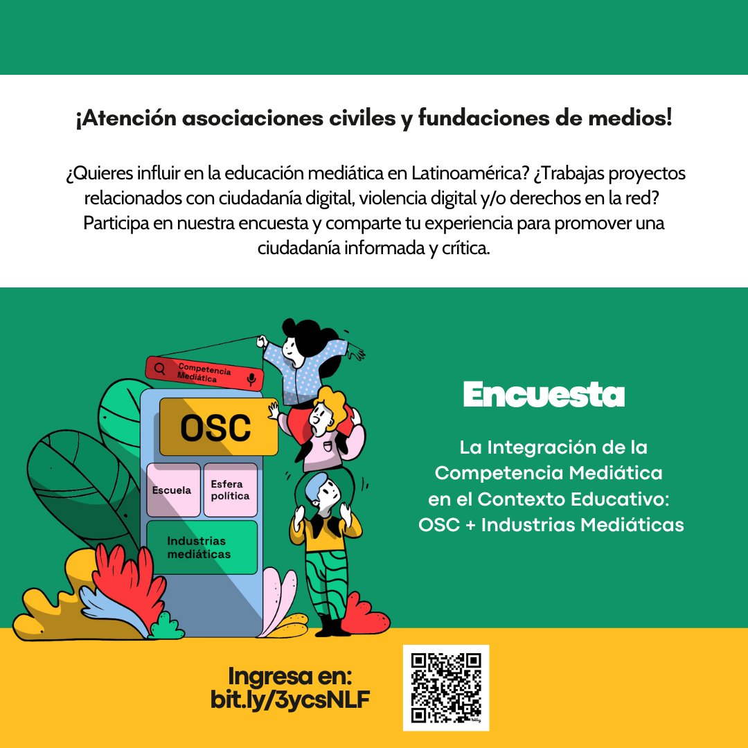 🌟 ¡Llamado a la acción! 🌟 Invitamos a asociaciones civiles latinoamericanas a completar nuestra encuesta. Compartan sus objetivos y alcances aquí: competenciamediatica.wixsite.com/encuesta 📕📋 Fecha límite: 21 de mayo de 2024. ¡Participen y difundan! ❤️ #AsociacionesCiviles #Latinoamérica