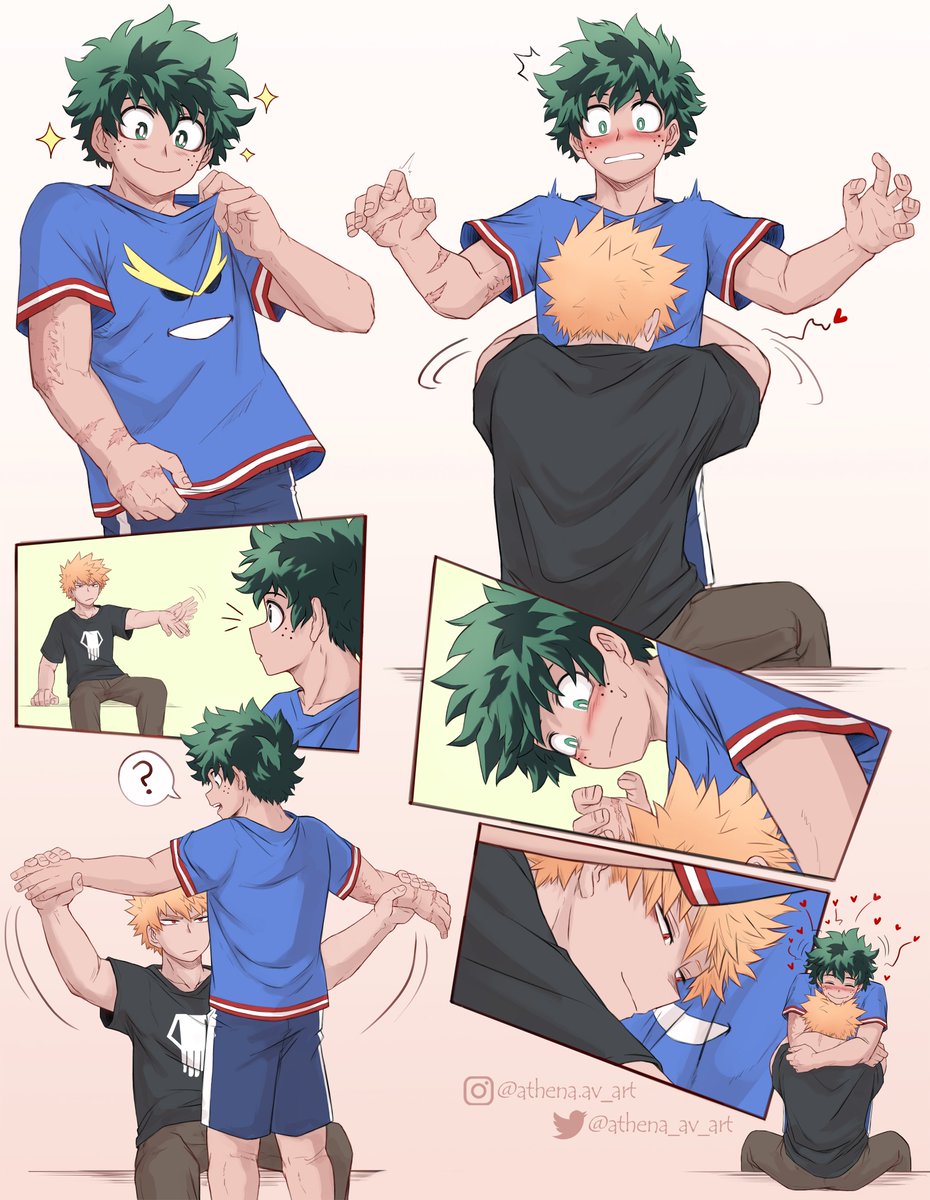 Kacchan seems to love Deku's new All Might t-shirt...or maybe he just wanted...🙈💚👕🧡
#bkdk #izuku #ktdk #dkbk #Bakugo #katsuki