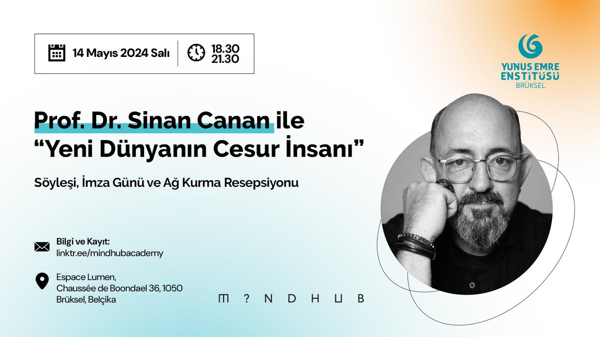 Prof Dr <a href="/SinanCanan/">Sinan Canan</a> yeniden Brüksel’e geliyor

“Yeni Dünyanın Cesur İnsanı” üstüne önümüzdeki hafta <a href="/yeebruksel/">Yunus Emre Enstitüsü Bruxelles • Brussel • Brüssel</a> &amp; <a href="/MindHub_Edu/">Mind Hub</a> iş birliğinde söyleşi, imza günü &amp; hafif ikram eşliğinde ağ kurma resepsiyonunda bize katılmak için yerinizi ayırtmayı unutmayın👉🏻bit.ly/3QAQOCy