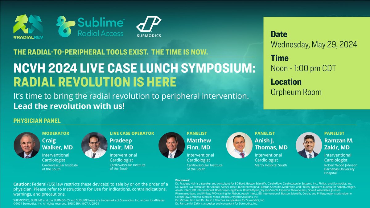 The radial tools exist. The time is now. Attend the @NCVHonline symposium to learn how top interventionalists are using the Sublime™ Radial Access Platform to make radial-to-peripheral interventions not just possible, but practical. Rx only. #NCVH2024 hubs.ly/Q02wylN20