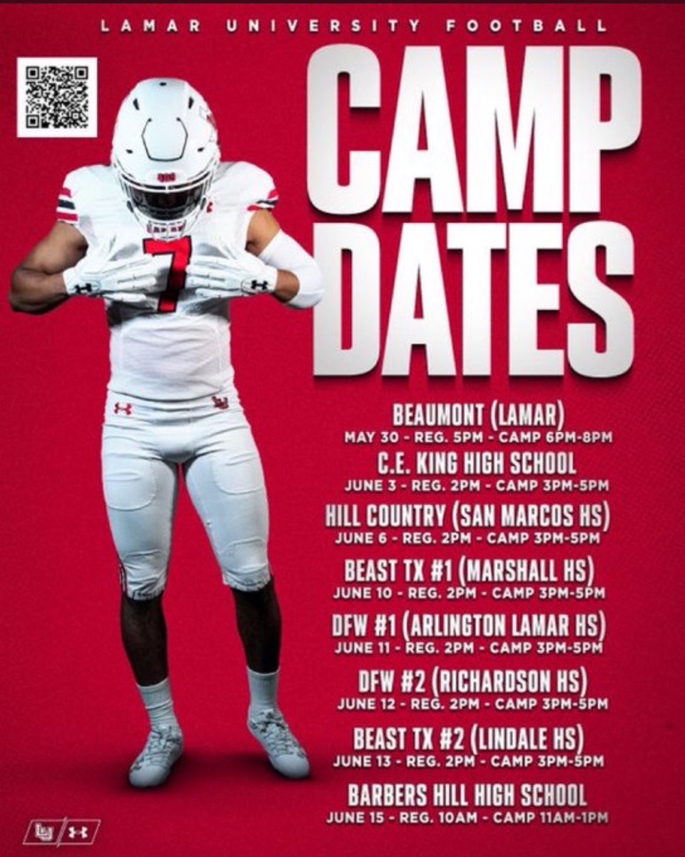 I will attending the Lamar University camp on June 3rd, thank you @CoachSamBlank for the invite! @LamarFootball @TaylorMustangFB