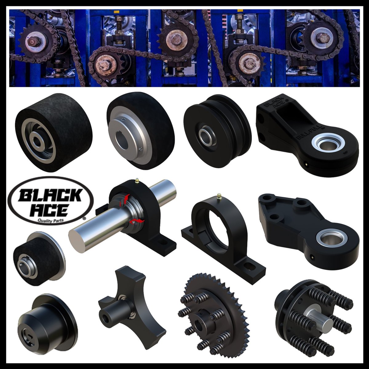 RashcoParts's tweet photo. We stock these!
Black Ace® products include Sprockets, Torque Limiters, Idler Wheel Rollers, Chain Tensioners, Steel Pillow Blocks, and the Bull-Pull™ Articulating Implement Hitch.
Black Ace® products are proudly designed and manufactured in the USA.
#RashcoFarmSupply #BlackAce https://t.co/kwtznxk7ZG