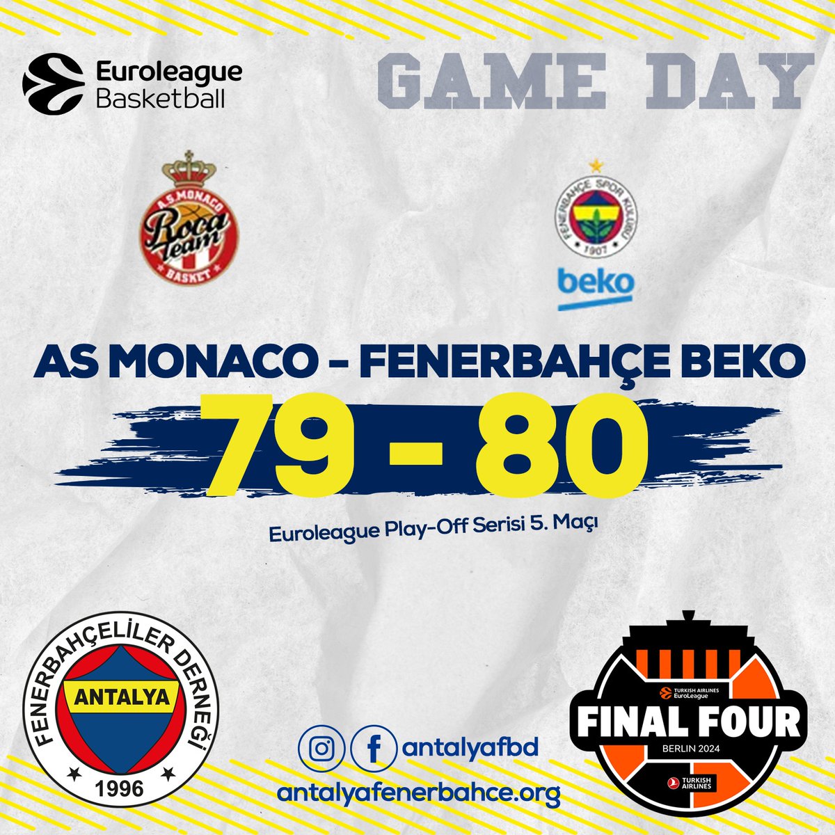 Hazırlanın Berlin'e gidiyoruz !

As Monaco 79 - 80 Fenerbahçe Beko

@FBBasketbol 👏💛💙

#EuroLeague #FinalFour2024 #Fenerbahçe #FinalFour