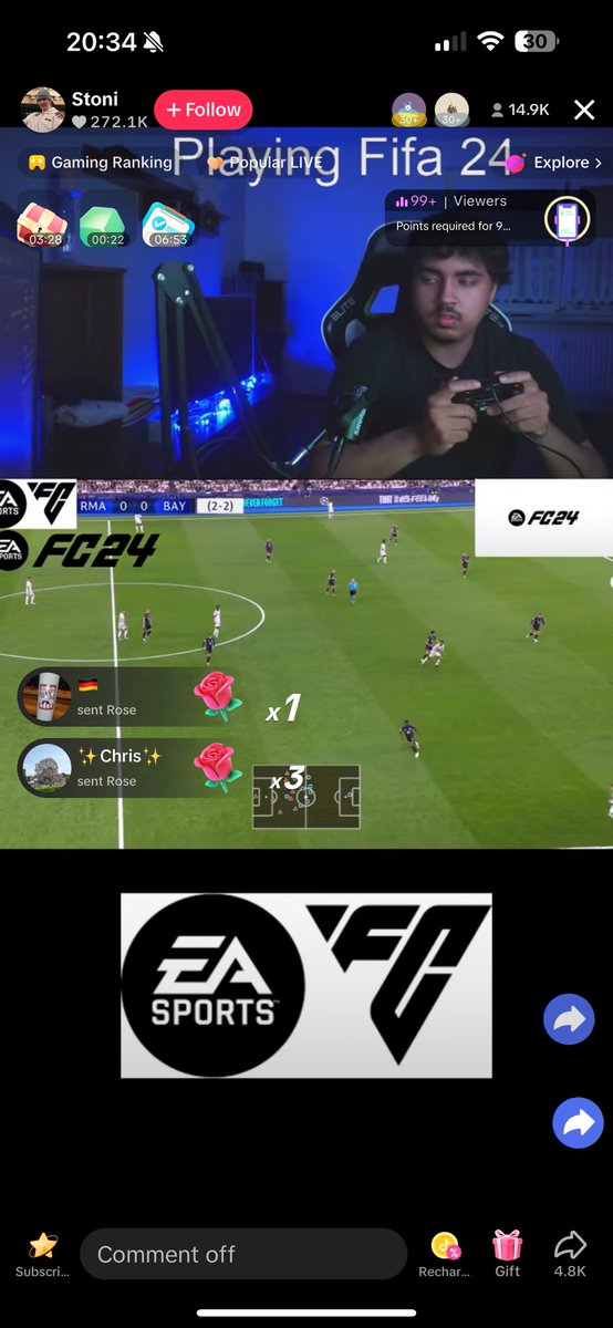 Some guy on TikTok live streaming the Champions League pretending its ‘FIFA24’ 🤣