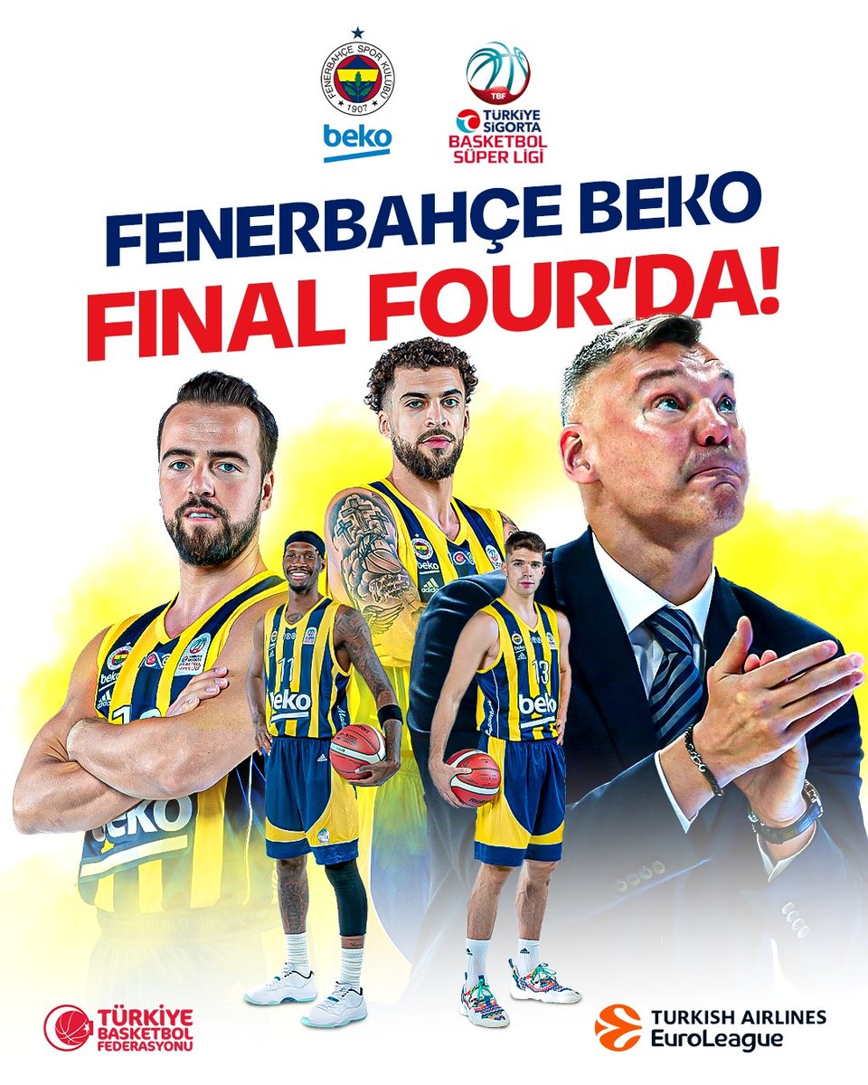 🇹🇷 Fenerbahçe Beko EuroLeague Final Four'da! Playoff serisinde AS Monaco'yu geçerek EuroLeague Final Four'da yer alacak temsilcimiz Fenerbahçe Beko'ya başarılar diliyoruz. 👏