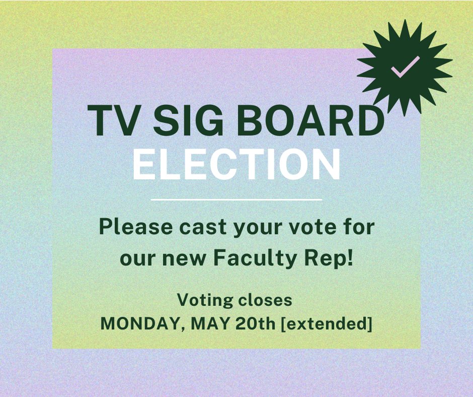 MoSchneids's tweet image. Hey, #SCMSTV SIG! It&apos;s election time! Please cast your vote for our newest board member. Voting closes Monday, May 20th [extended]. See your email or our FB group for the link to the election portal (or DM me).