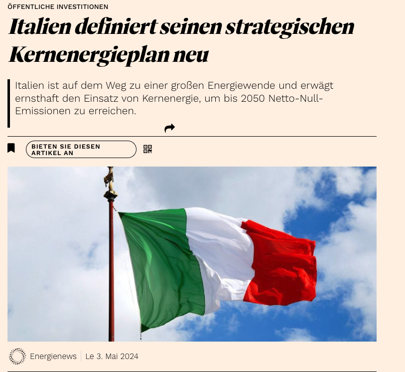 Grüne unbelehrbar
Italiens Begründung für die Kernenergie (echte Fakten):
- Krisenvorsorge
- stabile Energiepreise
- Umweltaskpekte
energynews.pro/en/italy-redef…