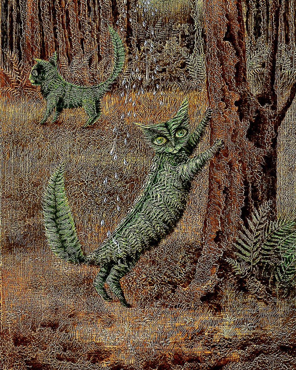 El “Gato helecho” Haciendo cosas de gato helecho. Buenas noches. Remedios Varo, 'Gato helecho” (detalle), 1957.