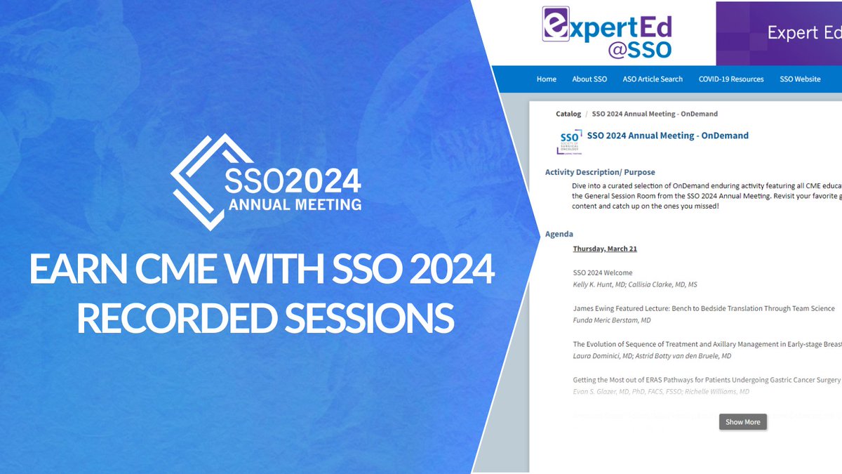 Sessions in the Ballroom at #SSO2024 are available on-demand in ExpertEd. If you attended SSO 2024, this content is free, but not eligible for additional CME credit. If you did not attend, this content is available for purchase and up to 11.5 CME credits. experted.surgonc.org/Public/Catalog…