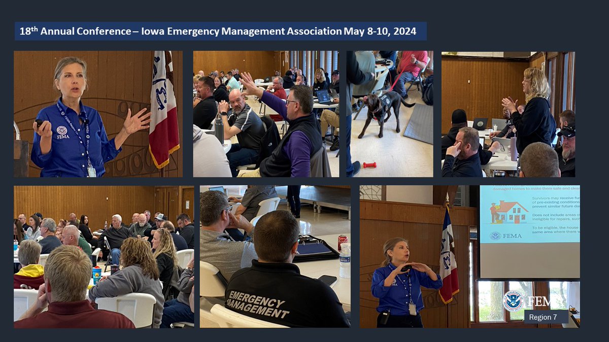 🤗HUGE thanks to the Iowa Emergency Management Assn. for inviting us to speak at their 18th Annual Conf. We talked about new, transformative changes to FEMA's Individual Assistance Program. Great to be w/the local heroes who help our communities! @IowaEMA #iawx #iowa