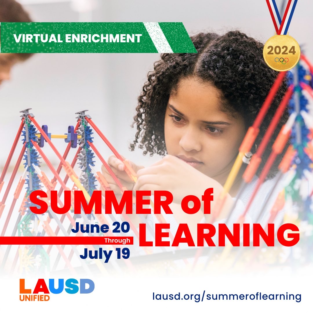 Our Summer of Learning program will be here soon! Get started early by enrolling in our virtual enrichment courses where you can learn to play a new instrument or discover new cultures or new languages. Sign up before May 24 at enrichment.lausd.net. #summeroflearning