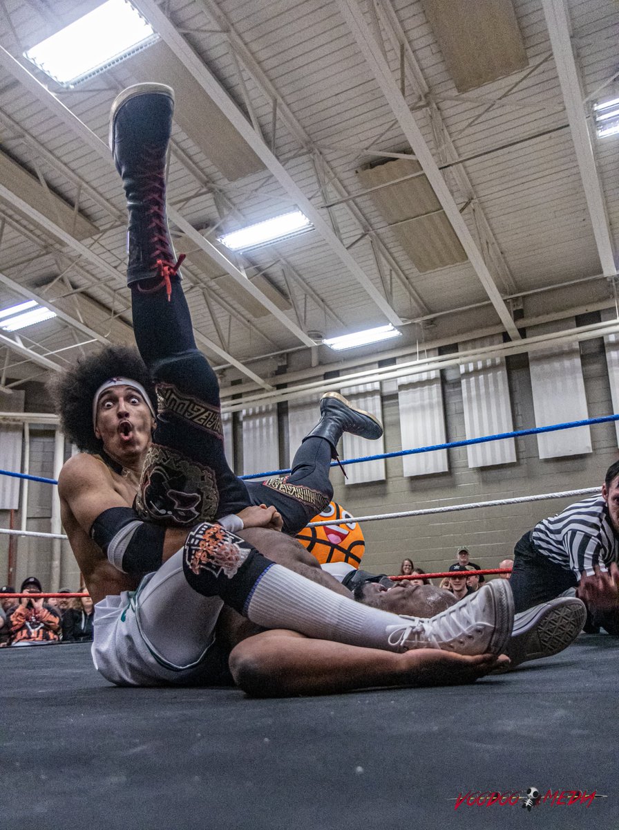 Some of the fast-paced action between @bigflexru and Jermaine Marbury. @LetsWrestle207 #ThePressureIsOn - 5/4/24 #indiewrestling #limitlesswrestling #wrestlingphotography