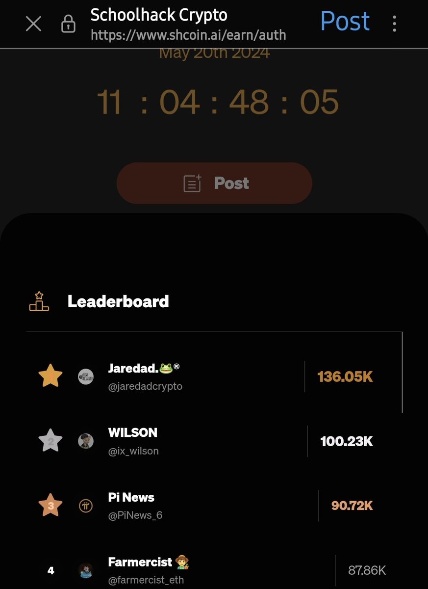 @SchoolHackCoin Engage this tweet asap for a massive boost of your points from me.

What are my?

I currently occupy the number 1 spot in the $SHC  leadership board.

Do u want a boost?

If yes, then do the following 4 tasks

1. Quote

2. Repost 

3.  Comment 

4. Like

Lfg 🔥 🔥 🔥