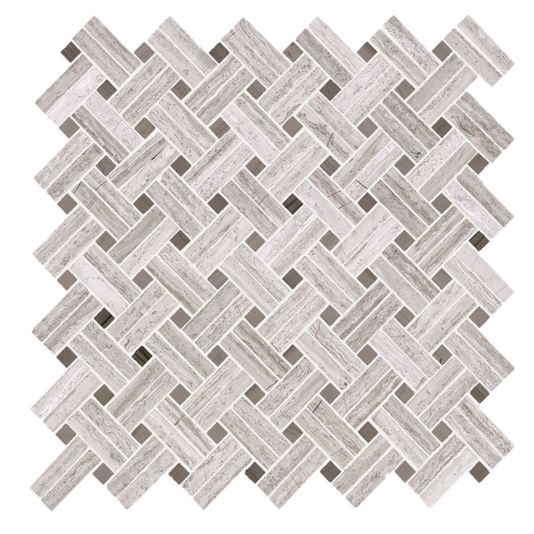 #DailyTile: Wood Grain and Athens Gray Marble Mosaic Tile - Knot Basketweave | #tiles #designinspiration #interiordesign | tilebuys.com/products/wood-…
