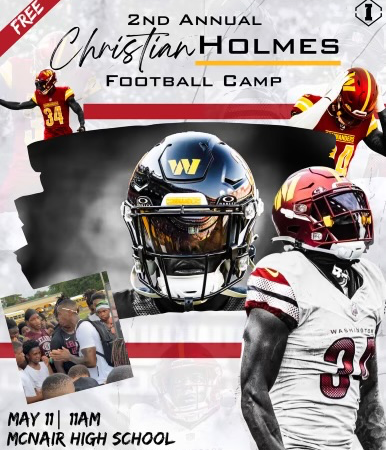 We are happy to share that our CIS of Atlanta Alumni – Washington Commanders Cornerback, Christian Holmes will host a FREE football camp for all ages this Saturday, May 11th at 11:00am at his alma mater McNair High School in DeKalb County. Sign up here: loom.ly/GA8VL_g