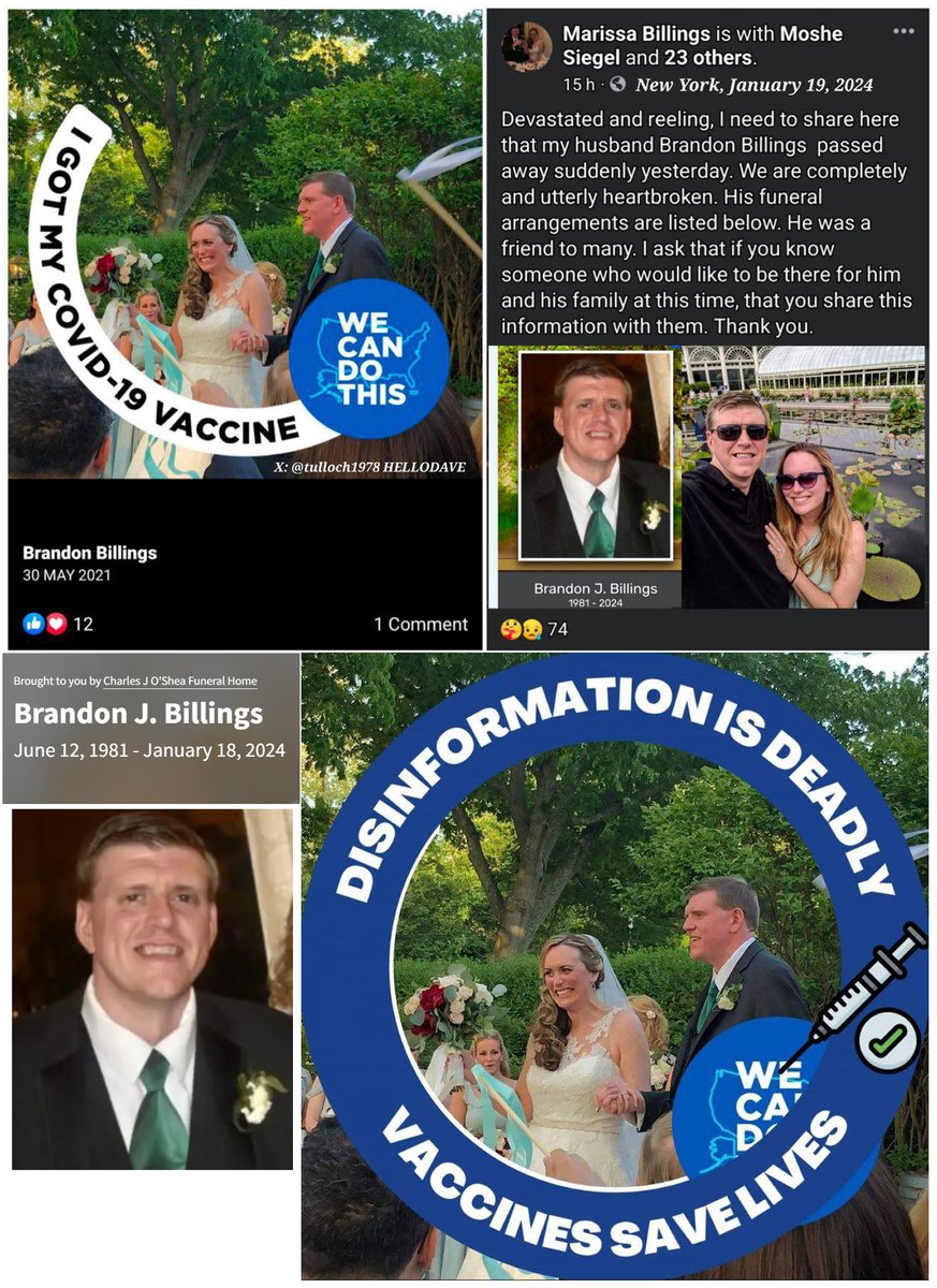 NY - 42 year old Brandon Billings died suddenly on Jan.18, 2024.

He was a victim of COVID-19 mRNA Vaccine Disinformation.

The vaccines were never safe nor effective.

#DiedSuddenly