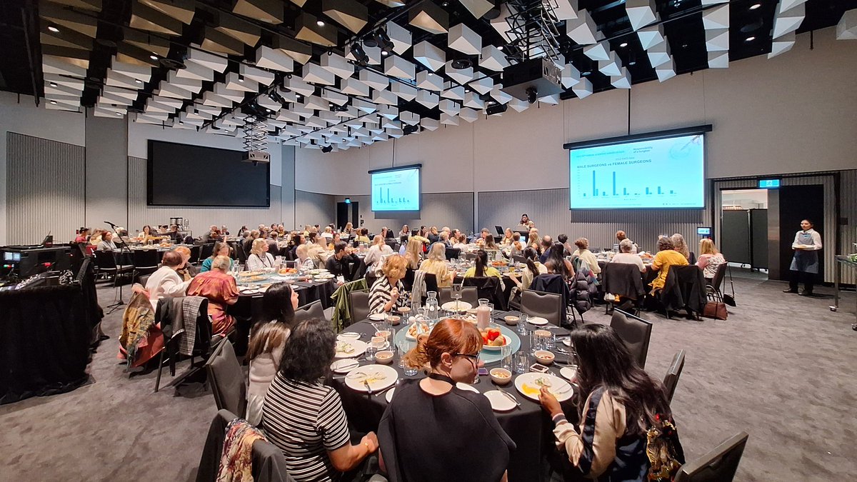 It's not long ago that the @RACSurgeons Women in Surgery breakfast fit into a tutorial room- and now it's a ballroom 🤗. But @PeckyDeSilva, Chair of the WiS section, shows data that a heavy gender imbalance persists in every specialty. Much more to do💪 #ILookLikeASurgeon #RACS24