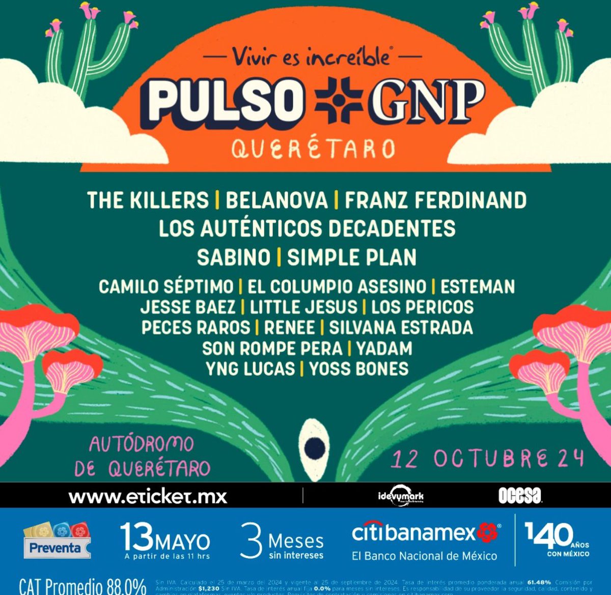 ¡LA ESPERA TERMINO! ¡Tenemos Line Up para este #PulsoGNP2024! 🎤☁️😊
Nos vemos este 12 de Octubre en el Autódromo de Querétaro🧡🤘

#Preventa Lunes 13 de Mayo a las 10:00 hrs 
#VentaGeneral Martes 14 de Mayo a las 10:00 hrs

#PulsoGNP2024 #Idevymark #Ocesa #Viviresincreible