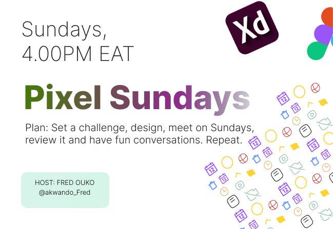 Let's transition to bigger things with #PixelSundays. - Portfolio reviews - Interviewing skills - AMA Sessions - Live Design Sessions We'll be doing something new every week. And what if we moved the sessions to Saturday Night.