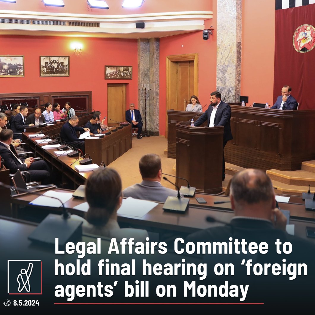 Anri Okhanashvili, Chair of the Legal Affairs Committee said the Committee will hold the final, third hearing of the Russia-style, “foreign agents” law on Monday. The date for the vote on plenary remains unknown.