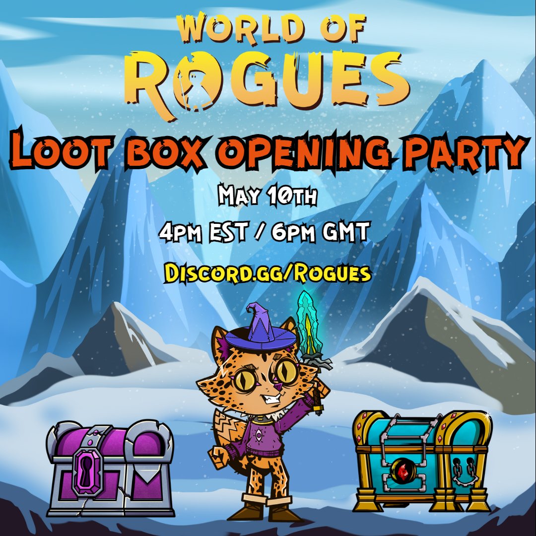 Season 2 ending and loot box opening party in 2 days 🥳 Get ready to unlock cool items for your Rogue and have fun with the community🎉 See you this May 10th, 4pm EST / 6pm GMT 🗓️ In our Discord: discord.gg/rogues #Web3gaming #Lootbox #Party #NEAR #Polygon