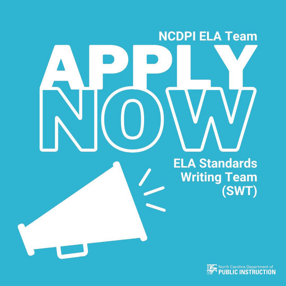 Attention NC educators! Applications now open for our ELA Standards Writing team. This group will review feedback compiled by the DRC and create drafts of the new standards during the 24-25 school year. Apply at go.ncdpi.gov/2bdmr. Application deadline is May 31.