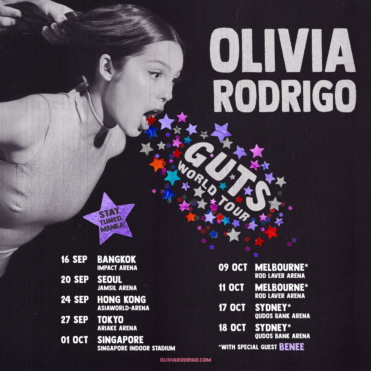 Olivia Rodrigo announces Asia and Australia leg of GUTS World Tour – Singapore, Bangkok, Tokyo, and more; “Stay tuned” for Manila concert date bandwagon.asia/articles/olivi… #OliviaRodrigo