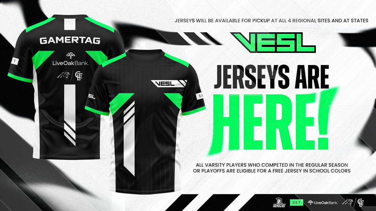 We're handing out FREE jerseys to all of our Varsity players who competed in the regular season or playoffs thanks to @Emerge_GG! 🏟️🎊 Jerseys will be available for pickup at all 4 regional sites and states. (Customized with school colors & school logo) Stop by our booth and