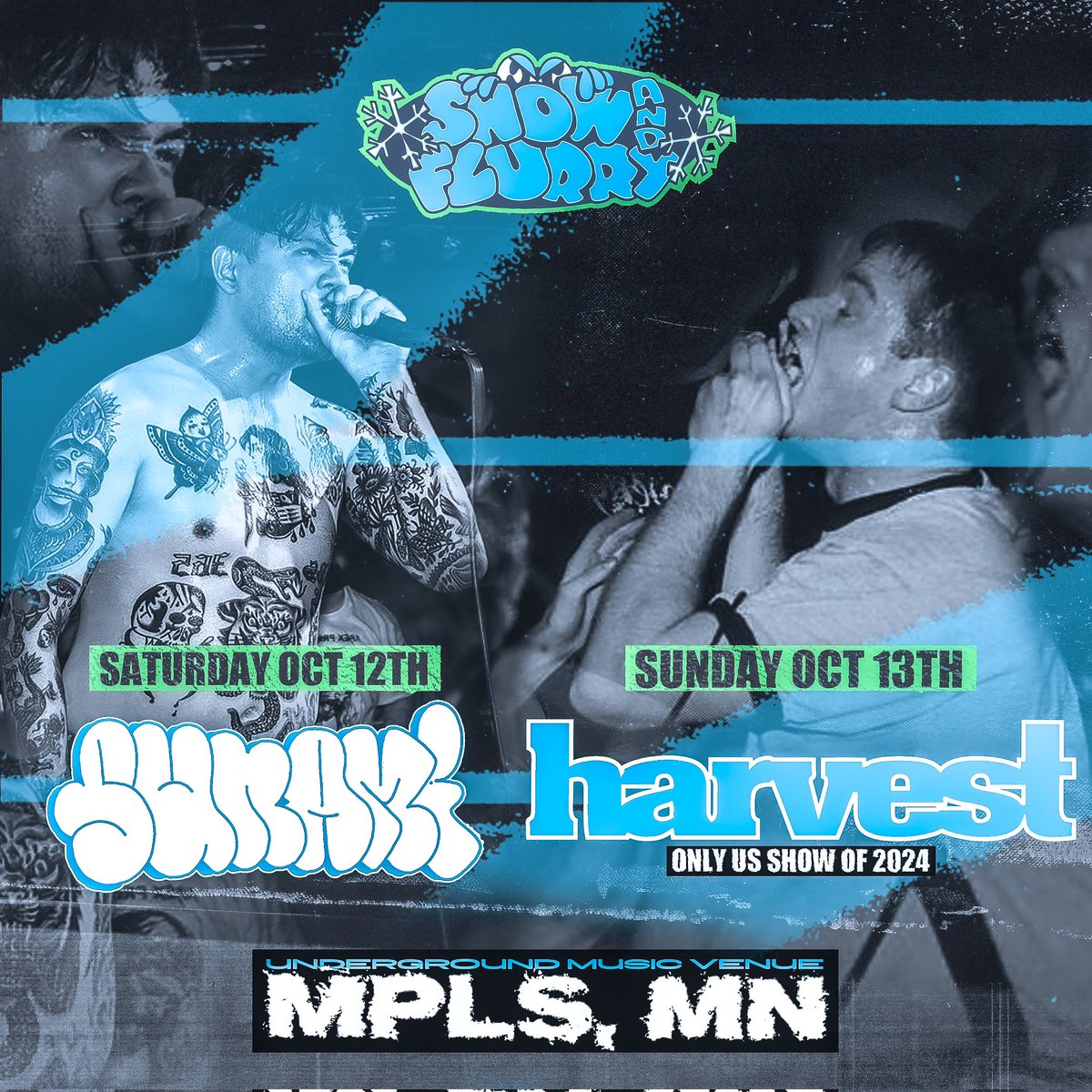 SnowAndFlurry's tweet image. Saturday October 12th / Sunday October 13th at Underground Music Venue/cafe
@SUNAMI408
Harvest exclusive US show
Thank you to @mollyxparton for the flier work and @evanweselmann for the new logo!
Early bird tickets available at
link.dice.fm/X53b2a6fccd1