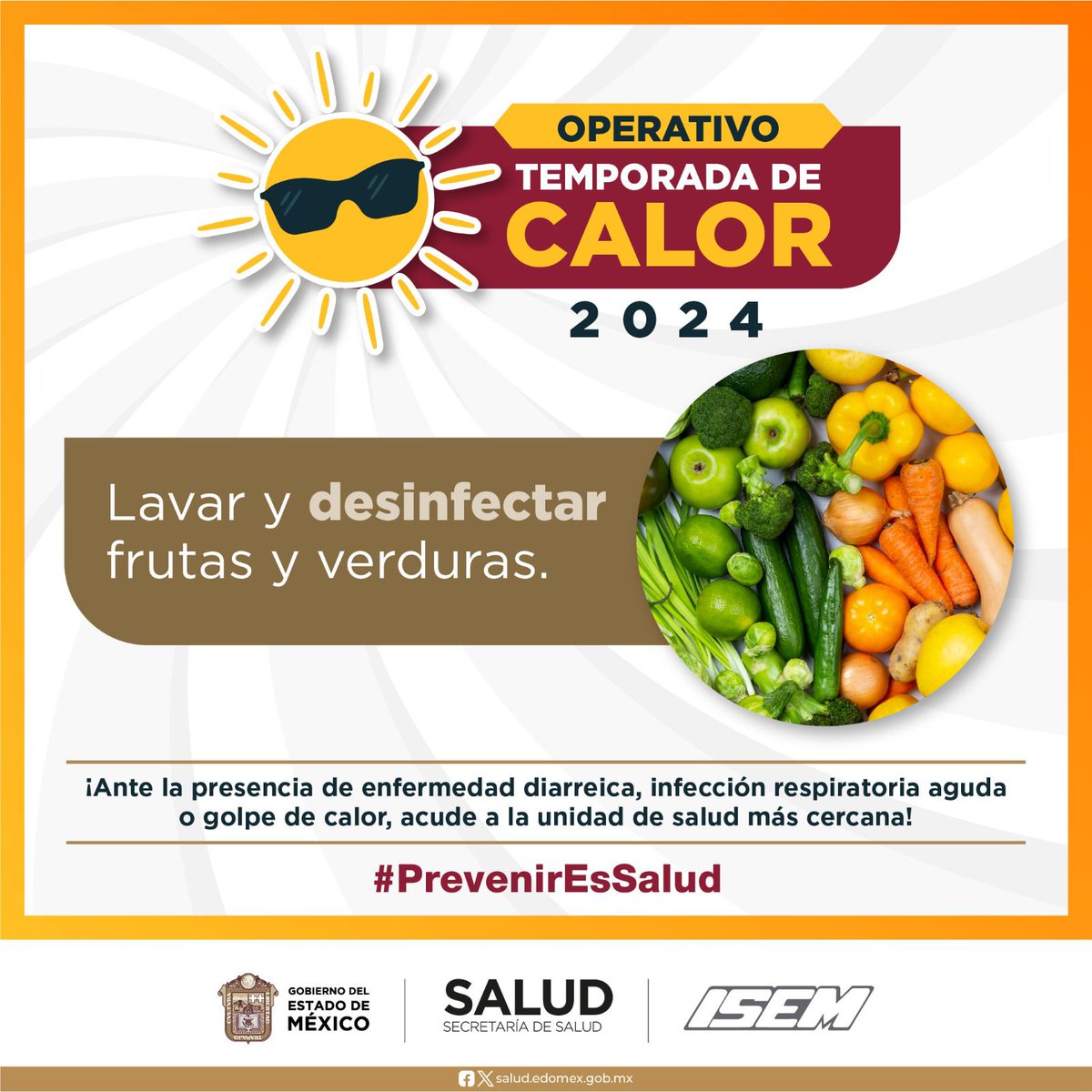 🍎🍓Durante la #TemporadaDeCalor refuerza el cuidado de lavar y desinfectar las frutas y verduras para evitar enfermedades. 🥒 🥔🥬
#PrevenirEsSalud