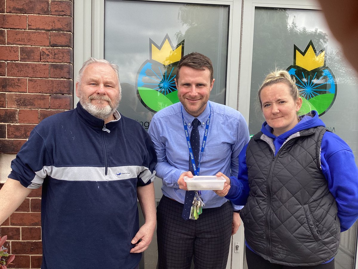 Huge thank you to these absolute pillars our community, Counsellor Kevin and Shawny along with other vital support for raising £560 at the Bank Holiday charity football match. This will go towards buying a bench for Mrs Bexon for our children and families to remember her by. 👏