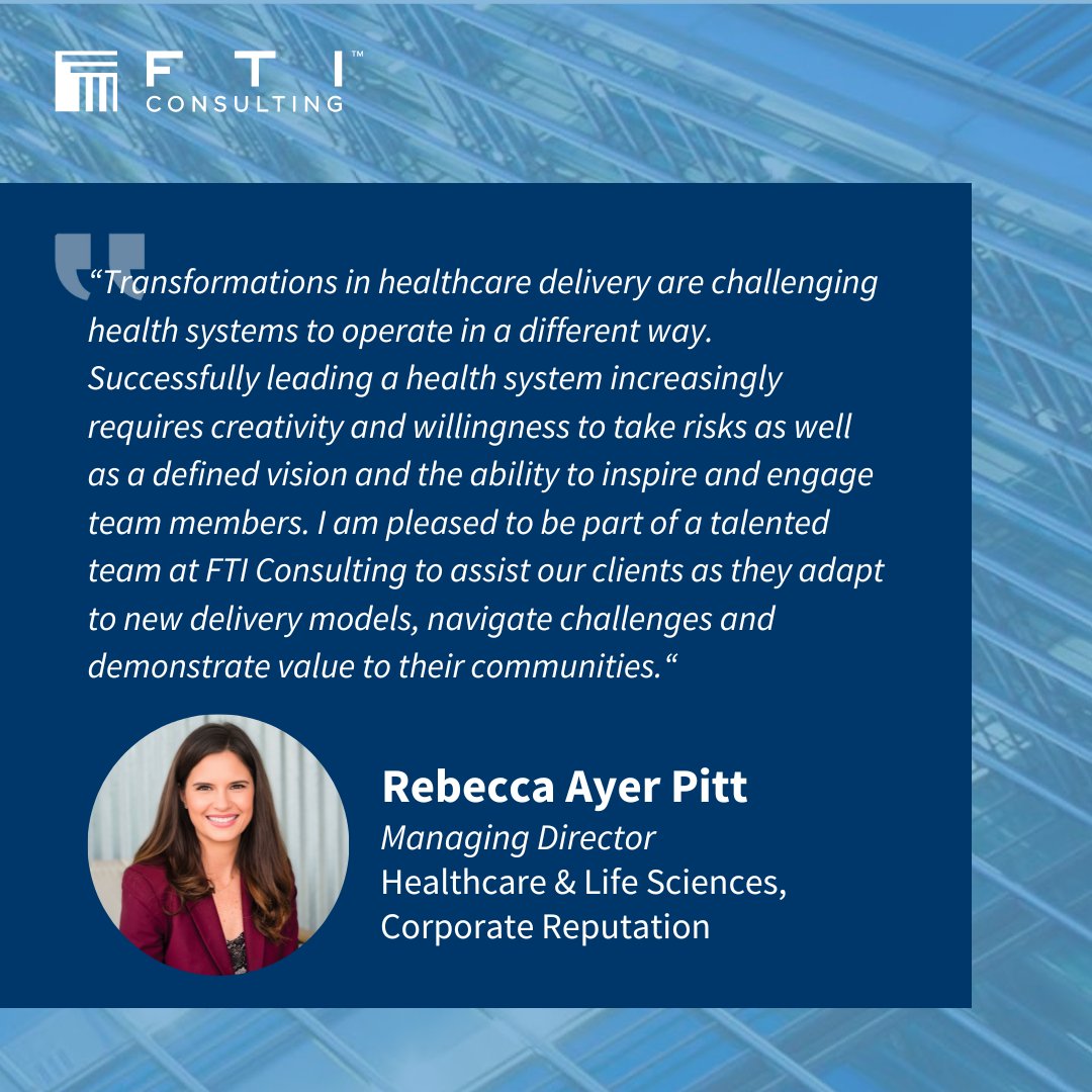 We recently added Rebecca Ayer Pitt as a Managing Director to broaden our #Healthcare and #LifeSciences capabilities to support hospitals & health systems as they navigate challenges and new opportunities. Learn more here: bit.ly/43ClOY2