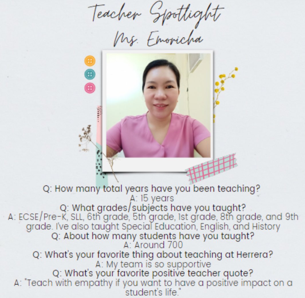 Teacher Spotlight #9: Ms. Emoricha🐾
@HoustonISD @TeamHISD 
#TAW #HerrerHuskies #ThankHISDTeachers