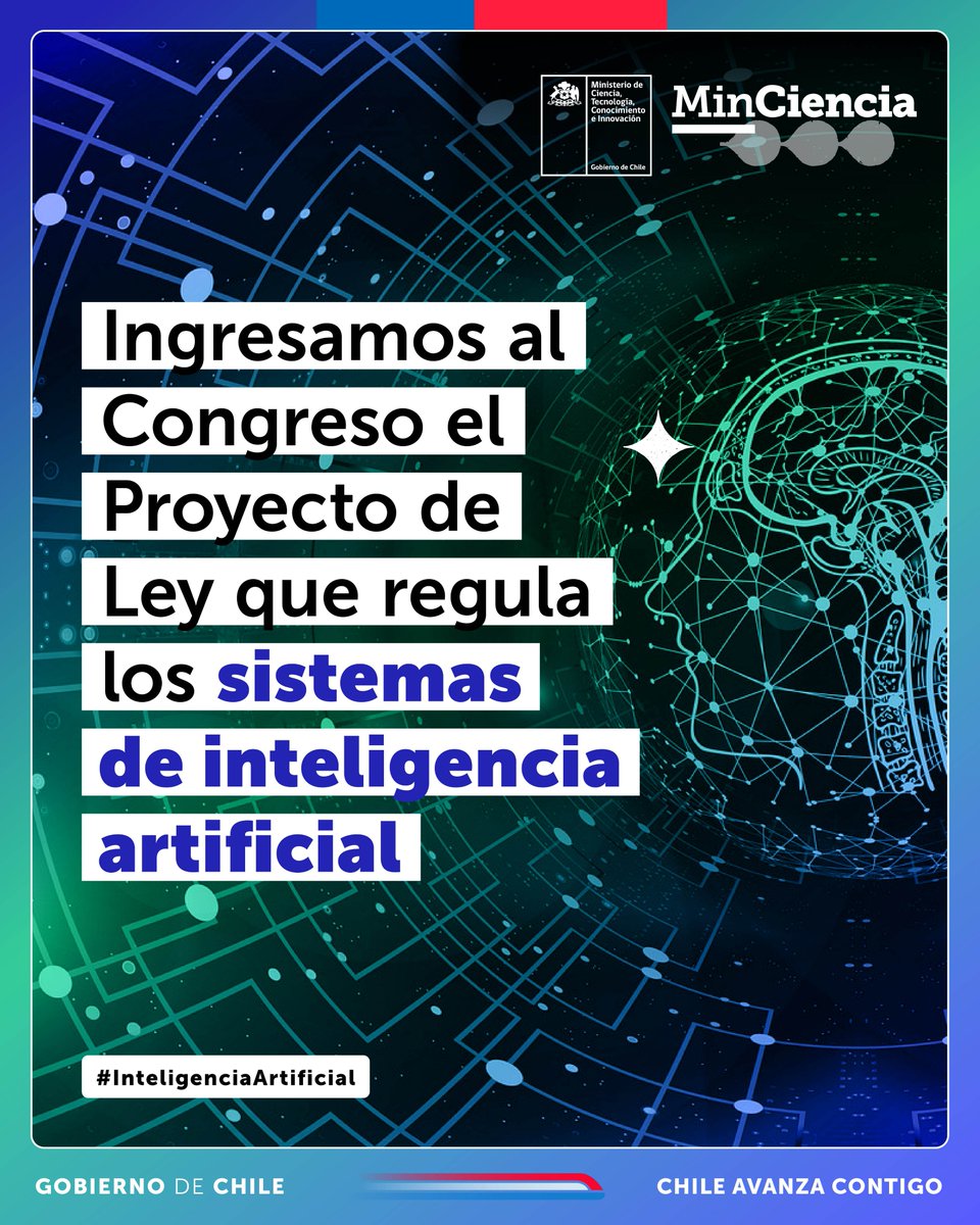 #AvancesLegislativos ✅ | Un gran paso para que Chile se mantenga como un referente en el uso ético y responsable de la #InteligenciaArtificial📲👩🏽‍💻 Ayer enviamos el Proyecto de Ley que regula esta tecnología en el país, una iniciativa inédita que nos pone a la vanguardia en…