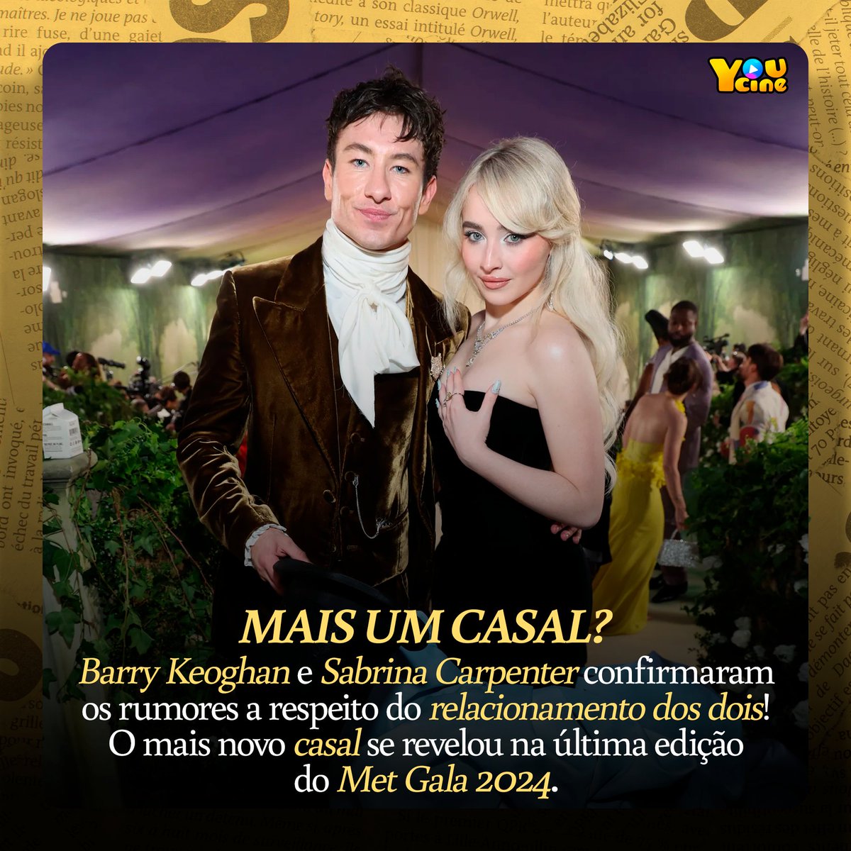 Teve fofoca no Met Gala desse fim de semana! 👀

Barry Keoghan (ator de Saltburn) e Sabrina Carpenter (cantora de hits recentes) confirmaram os rumores de um relacionamento aparecendo juntos e com looks combinando no Met Gala! 😬