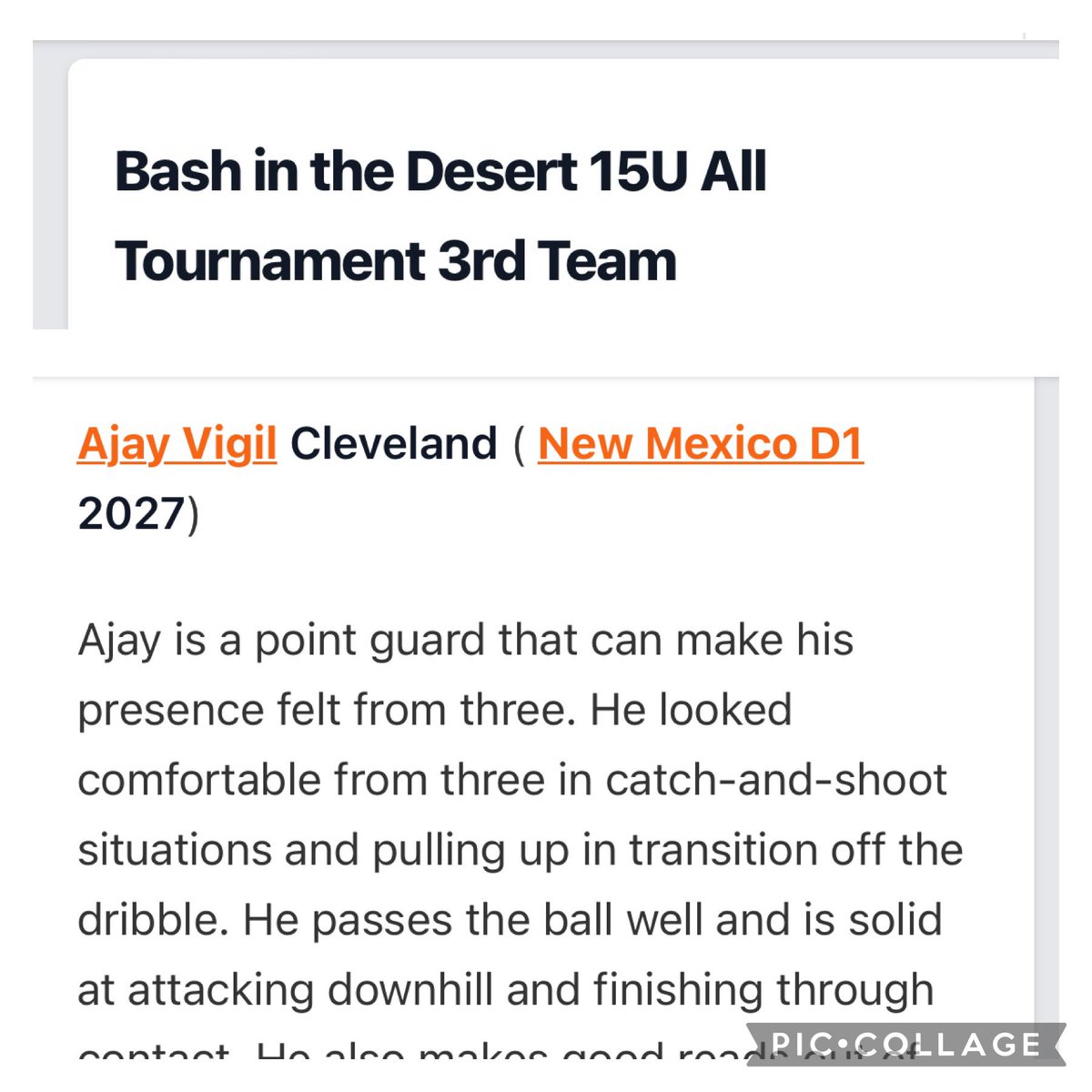CurtisAVigil's tweet photo. @PHCircuit @D1NewMexico @SpangrudTaylor @coachzcole @cleveland_bball 
Nice weekend for Ajay this weekend in AZ! #Bashinthedesert https://t.co/mb9swiXugc