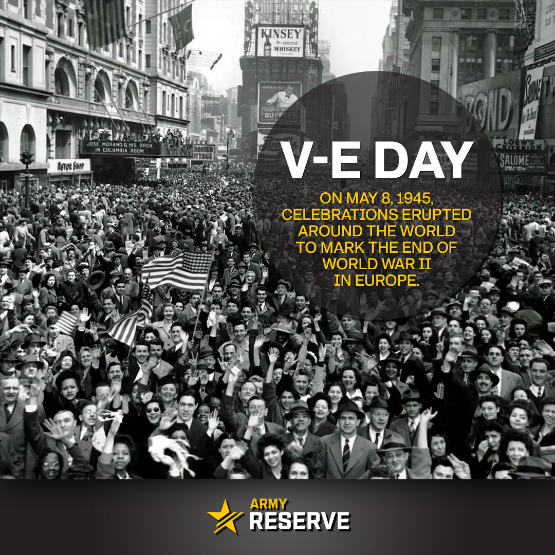 On May 8, 1945, the Nazis officially surrendered, bringing an end to World War II in Europe. To learn more about Victory in Europe Day (V-E Day) and World War II, visit defense.gov/Multimedia/Exp…
