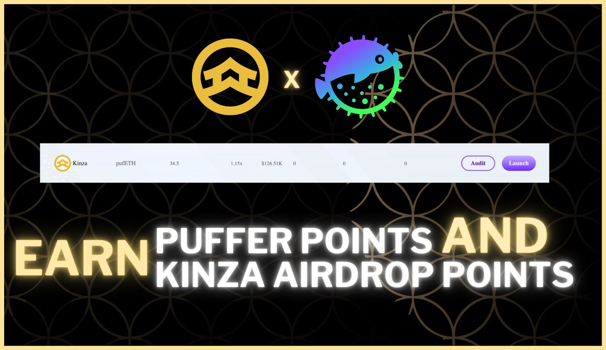 We've got some fun in store for our users in collaboration with @puffer_finance 🎊 Head over to quest.puffer.fi/integration, navigate to Kinza Finance, and start earning yourself Puffer Points 🫡 All $pufETH deposited on Kinza Finance will earn you Kinza Airdrop Points ⚡️